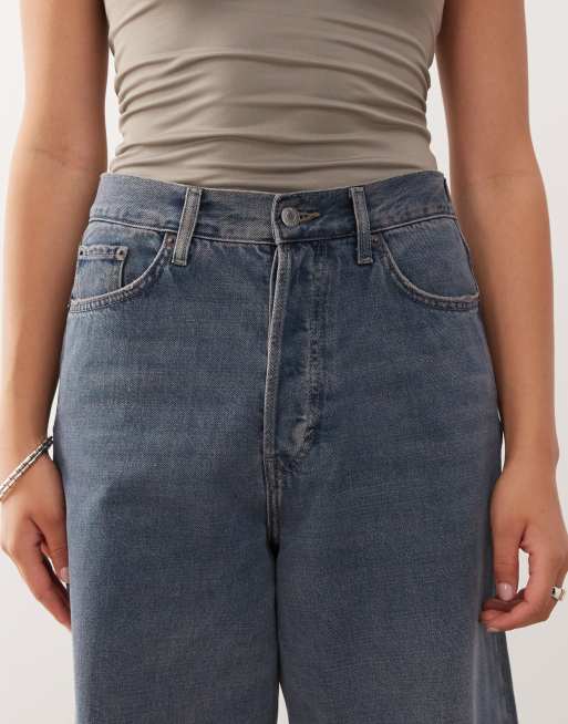 Weekday Astro Unisex low rise loose fit baggy jeans in dusty blue wash