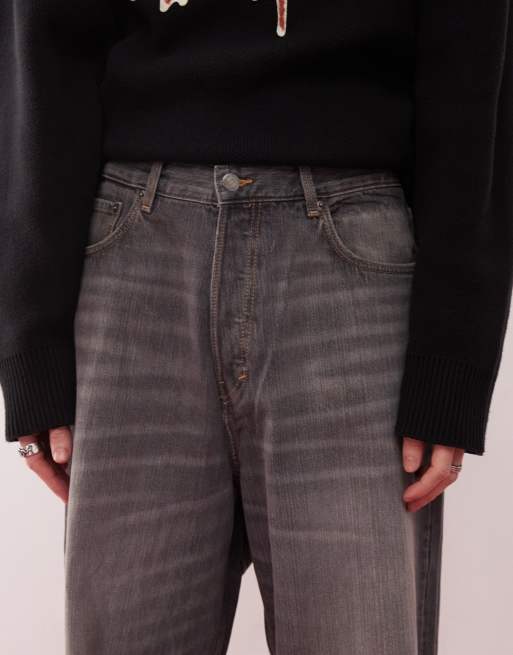 Weekday Astro Unisex low rise loose fit baggy jeans in washed gray