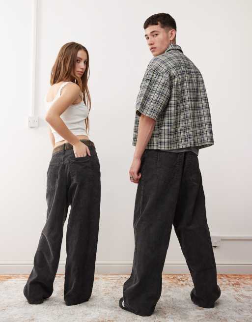 Weekday Astro Unisex wide leg cord pants in black