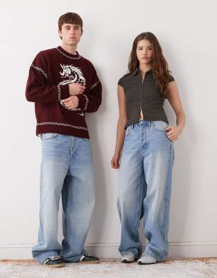 Astro - Weite Unisex-Jeans in dunkelblauer Waschung mit niedrigem Bund Blau W25 L30