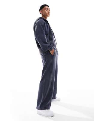 Astro wide leg sweatpants with exposed seam detail in washed blue - part of a set