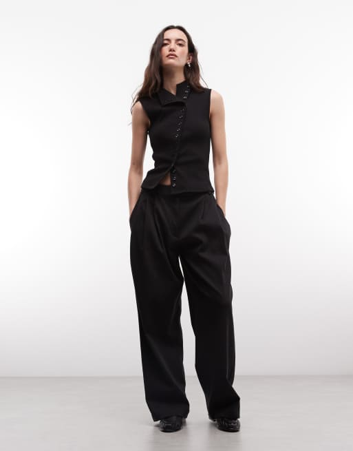 Weekday asymmetric button down mock neck top in black, 3 of 4