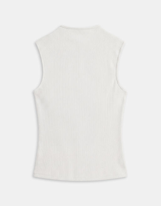 Weekday asymmetric button down mock neck top in light mole, 6 of 8