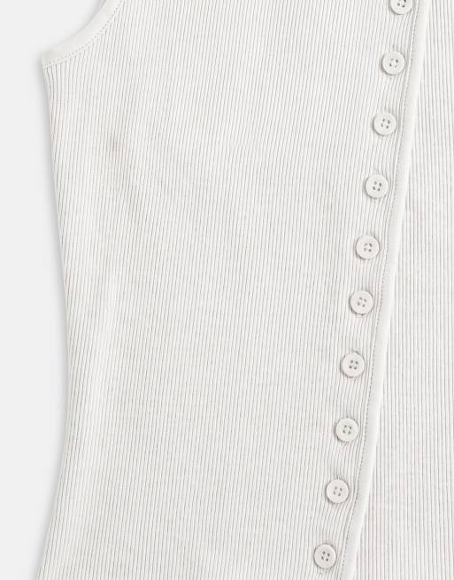 Weekday asymmetric button down mock neck top in light mole, 8 of 8