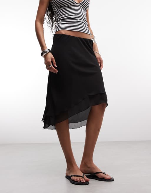 Weekday asymmetric chiffon midi skirt with double layer in black, 2 of 5