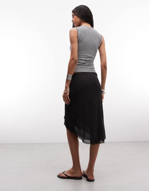 Weekday asymmetric chiffon midi skirt with double layer in black, 5 of 5