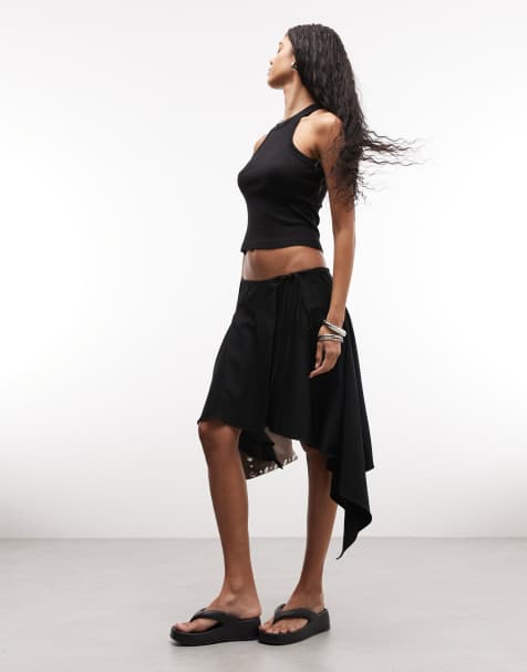 Weekday asymmetric draping midi wrap skirt in black