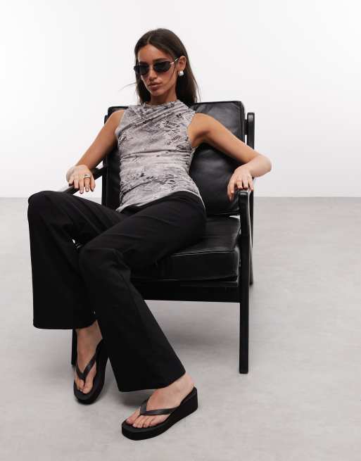 Weekday asymmetric gathered tank top with newspaper print, 2 of 4