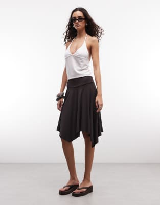 Weekday Asymmetric Knee Length Skirt In Brown