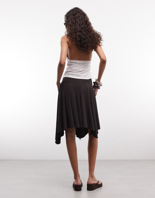 Weekday asymmetric knee length skirt in dark brown, 2 of 5