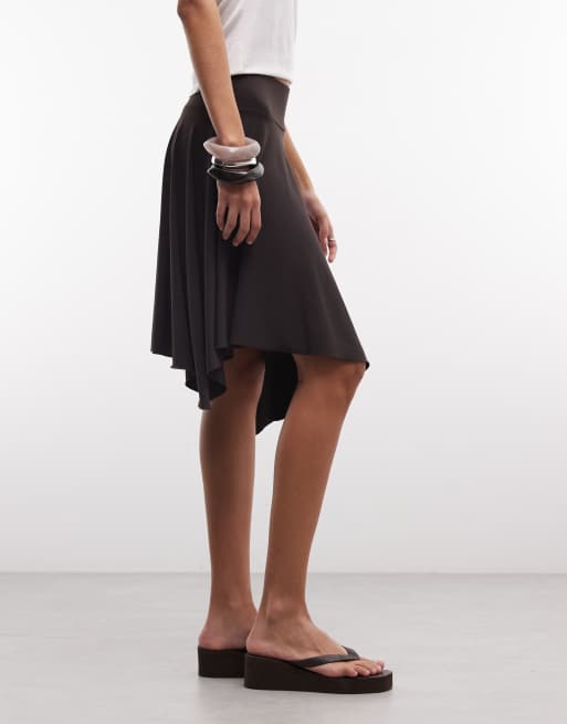 Weekday asymmetric knee length skirt in dark brown, 3 of 5