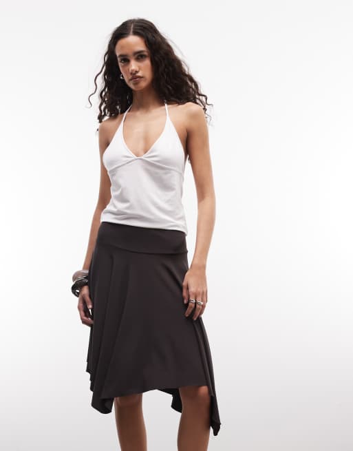 Weekday asymmetric knee length skirt in dark brown, 5 of 5