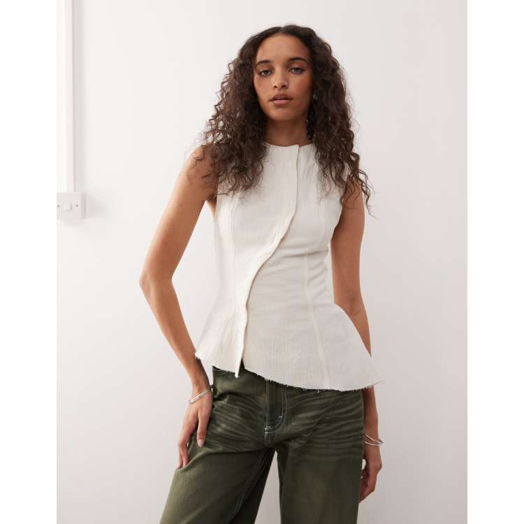 Weekday asymmetric peplum top with concealed buttons in off-white