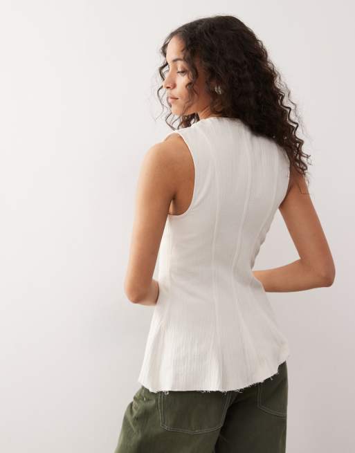 em. 【裏起毛】asymmetry peplum tops Weekday asymmetric peplum top with concealed buttons in off-white