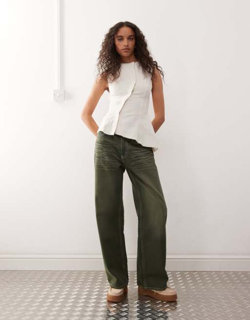 Weekday asymmetric peplum top with concealed buttons in off-white