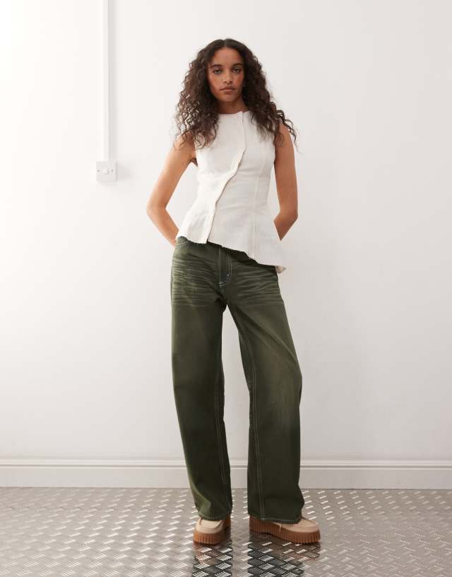 Weekday asymmetric peplum top with concealed buttons in off-white