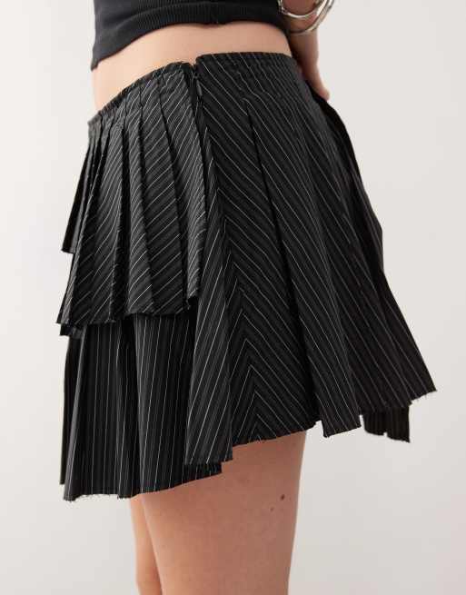 Weekday asymmetric pleated mini skirt in black stripe | ASOS
