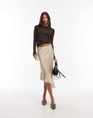 Weekday Asymmetric Satin Skirt In Neutral