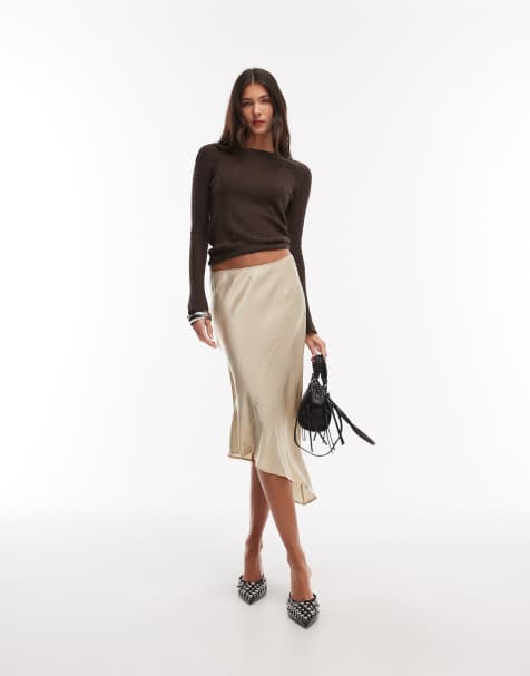 Weekday asymmetric satin skirt in beige - view 1