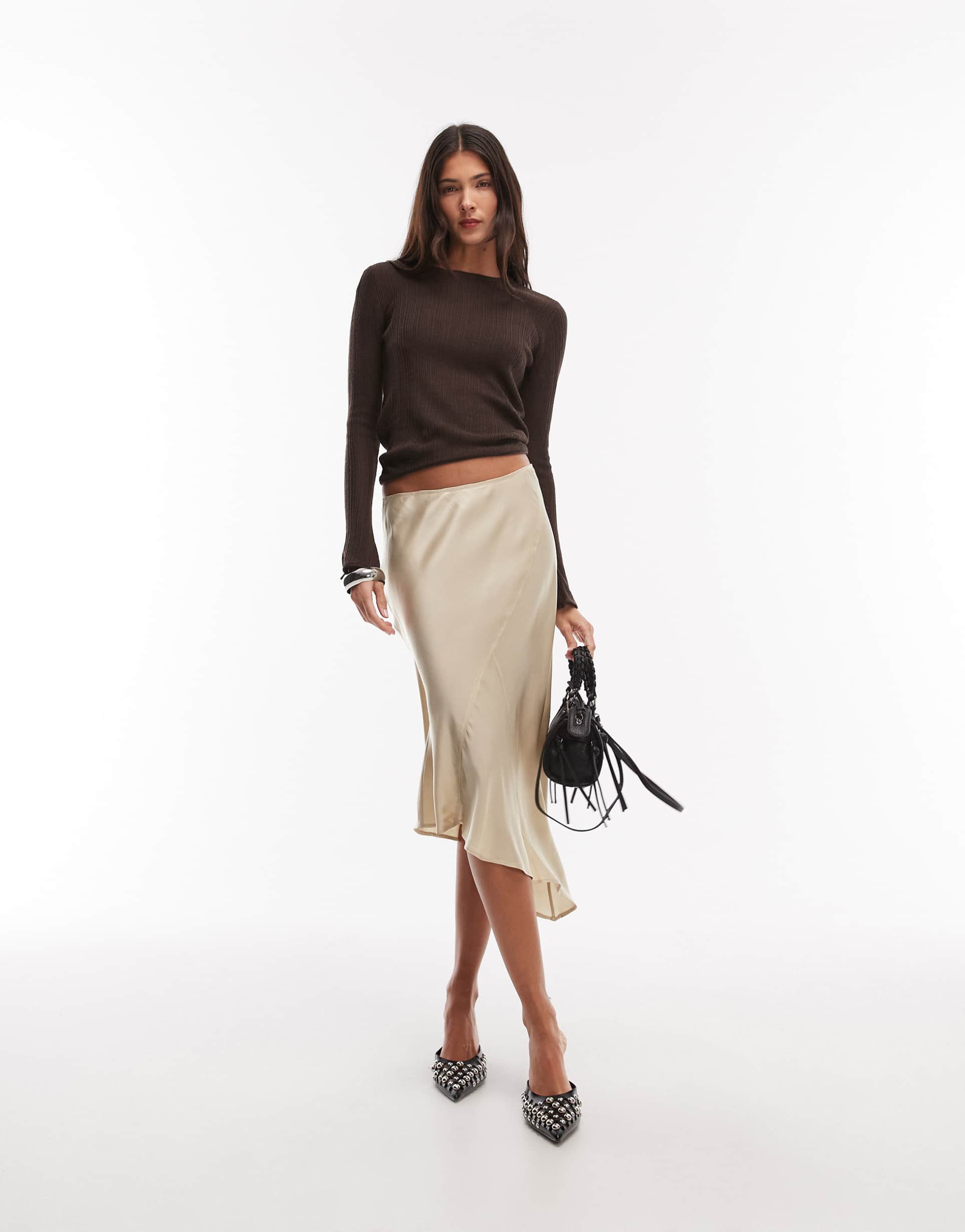 weekday asymmetric satin skirt in beige