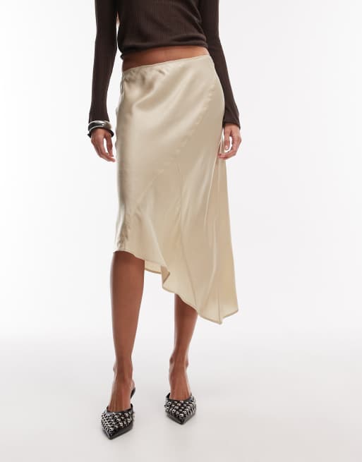Weekday asymmetric satin skirt in beige | ASOS