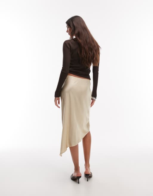 Weekday asymmetric satin skirt in beige | ASOS