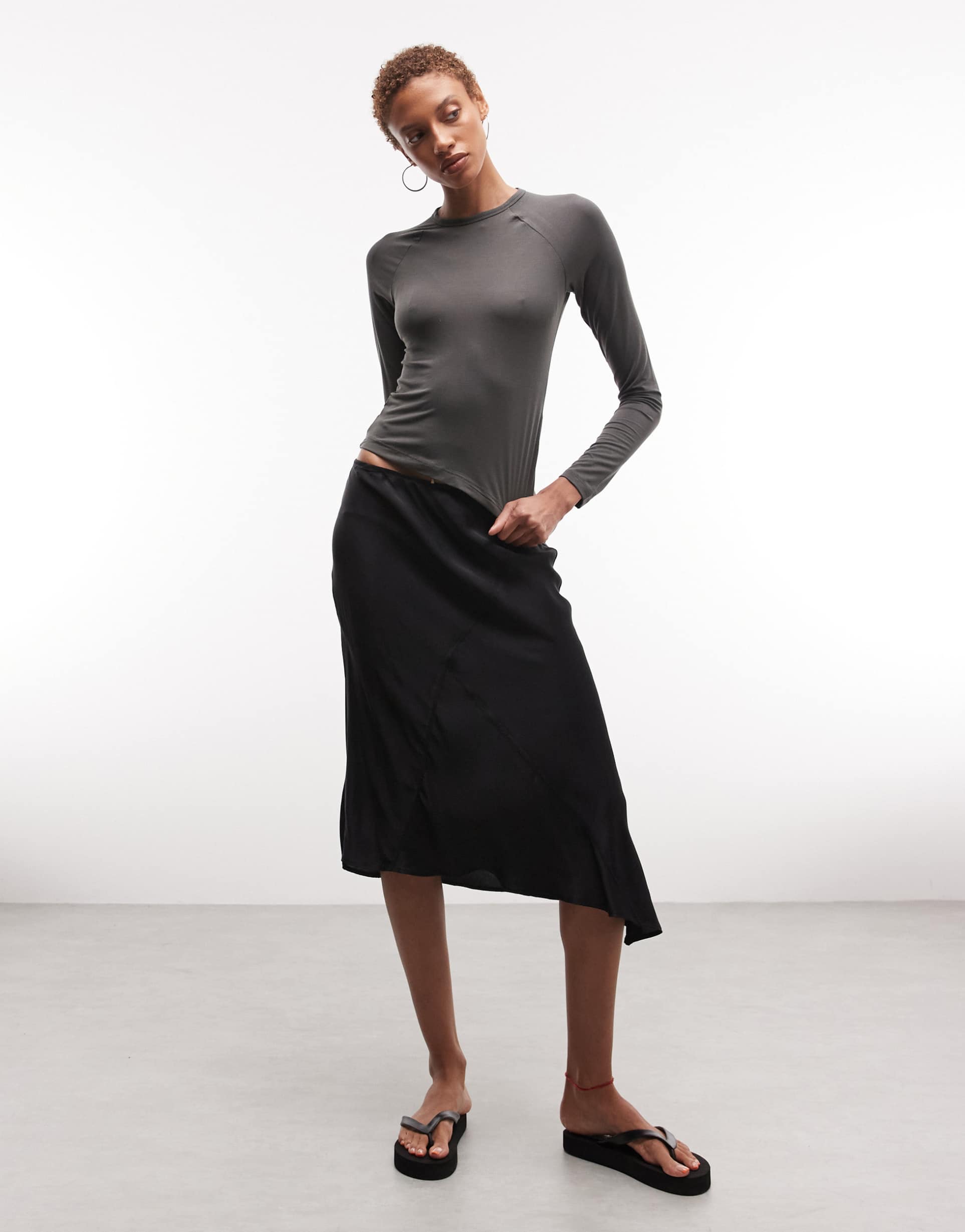 weekday asymmetric satin skirt in black