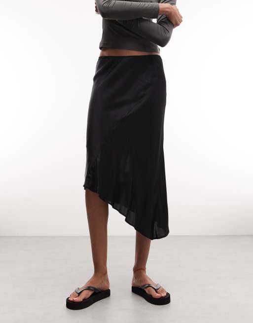 Weekday asymmetric satin skirt in black, 2 of 5