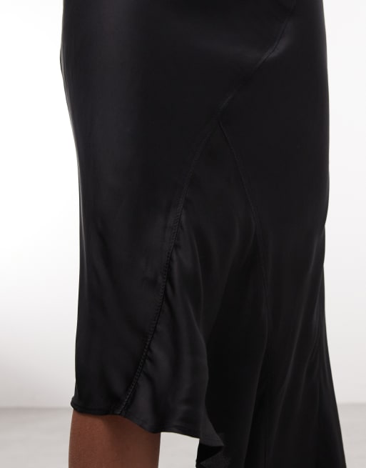 Weekday asymmetric satin skirt in black, 4 of 5