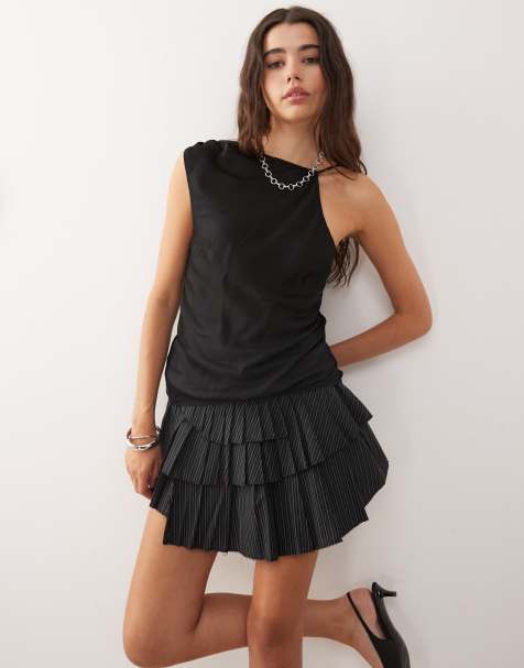 Weekday asymmetric satin top with open back in black - view 1