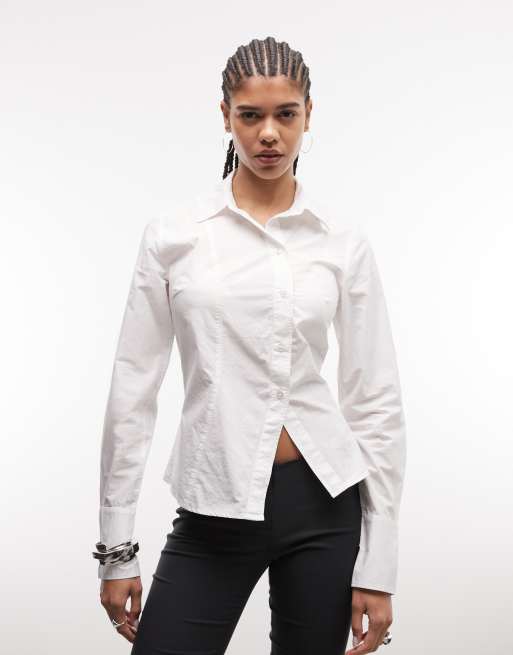 Weekday asymmetric shirt with slit detail in white, 2 of 4