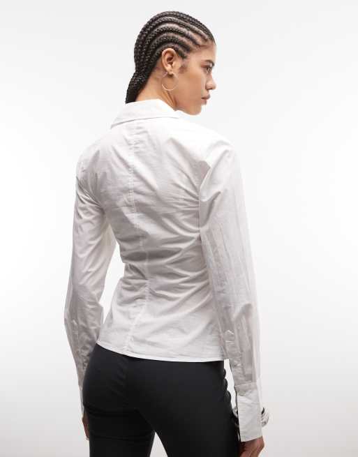 Weekday asymmetric shirt with slit detail in white, 4 of 4