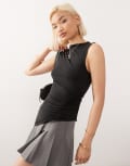 [Weekday] Weekday asymmetric top with ruched side detail in black XL Black