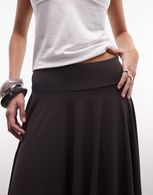 Weekday - Asymmetrische knielange rok in donkerbruin, 4 van 5