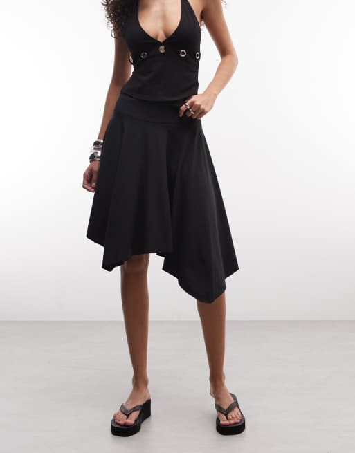 Weekday - Asymmetrische knielange rok in zwart, 5 van 5