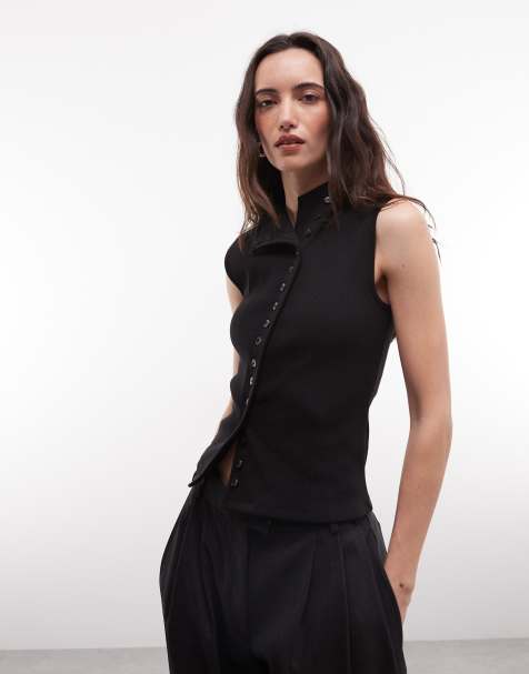 Weekday asymmetrisches Oberteil mit Knopfleiste und Stehkragen in Schwarz - view 1