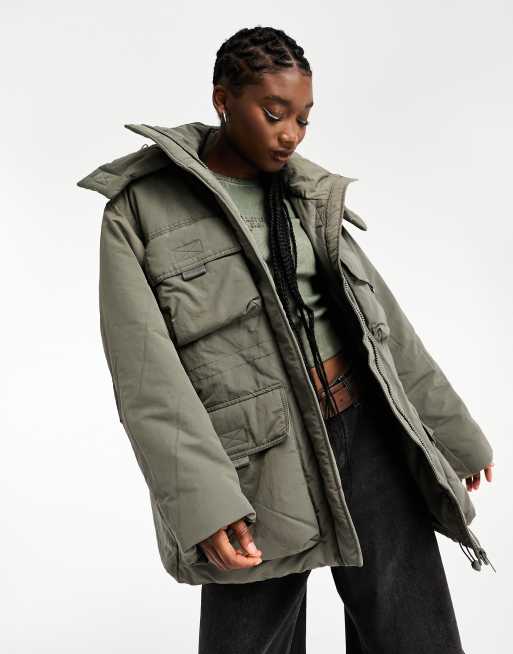 Weekday Attila Wattierter Parka in Grau mit Utility Taschen ASOS