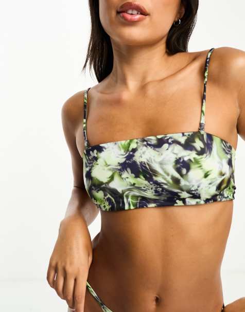 Weekday Aura bandeau bikini top in bliss lime exclusive to ASOS - view 1