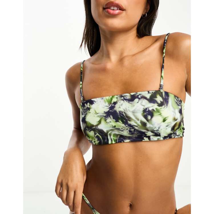 Weekday Aura bandeau bikini top in bliss lime exclusive to ASOS