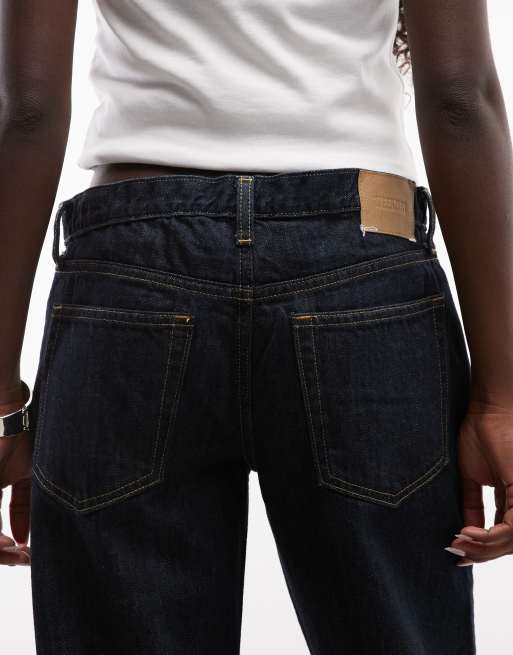 Weekday Aura jeans bootcut relaxed a vita bassa in lavaggio blu scuro, 4 di 5
