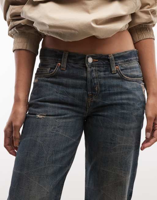 Weekday Aura jeans med låg midja och relaxed bootcut i mörkblå tvätt med ton, 5 av 5