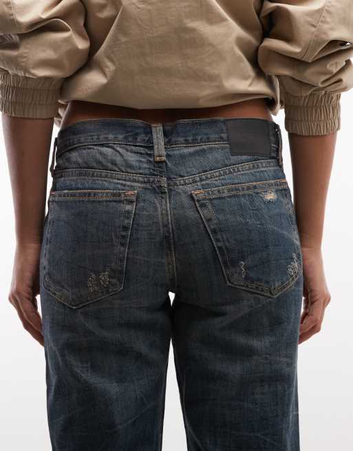 Weekday Aura jeans met lage taille, relaxed fit en bootcut in donkerblauwe wassing met tint, 4 van 5