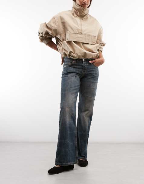Weekday Aura lavtaljede relaxed bootcut-jeans i mørkeblå vask med tone - view 1
