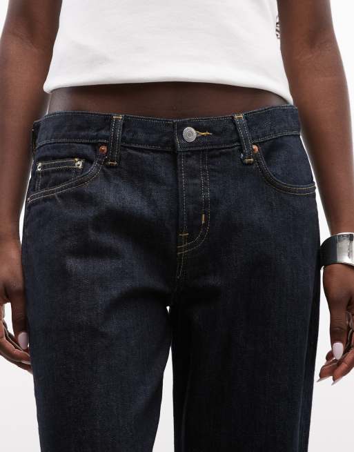 Weekday Aura low waist relaxed bootcut jeans in dark blue rinse, 5 of 5