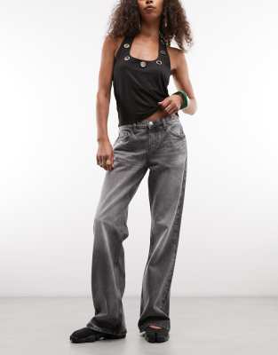 Weekday Aura Low Waist Relaxed Bootcut Jeans In Gray