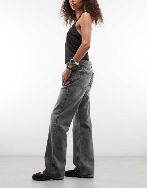 Weekday Aura low waist relaxed bootcut jeans in faded black, 3 of 5