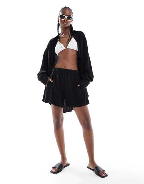 Weekday Ava co-ord linen mix shorts in black - view 1