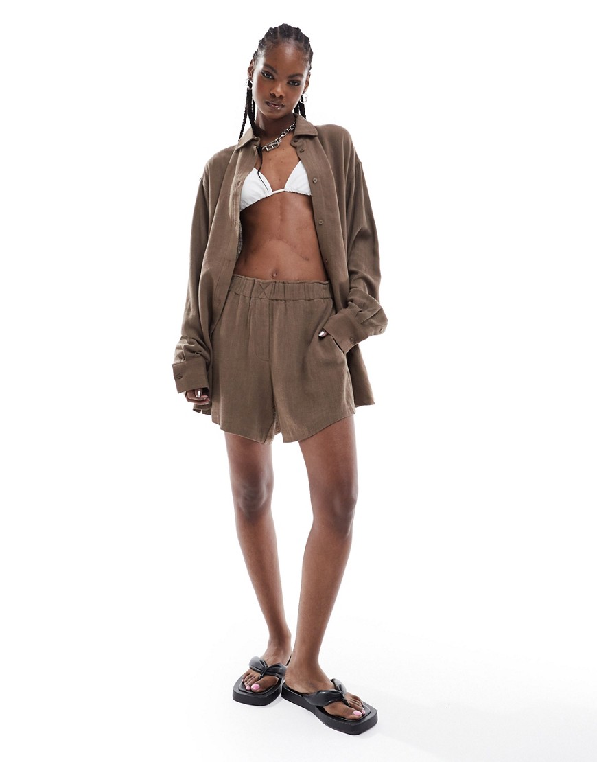 Weekday Ava co-ord linen mix shorts in brown
