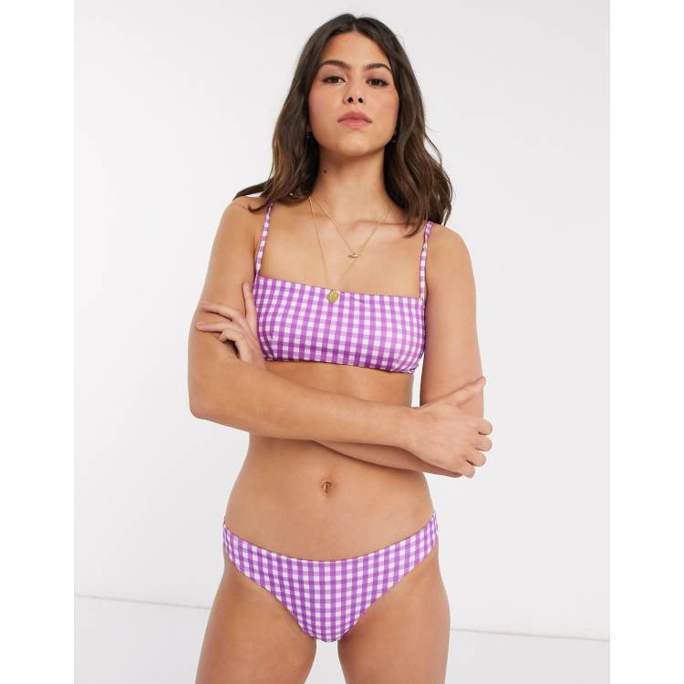 Palma High Waisted Smocked Bikini Bottoms - Lilac Gingham – Pretty Lavish