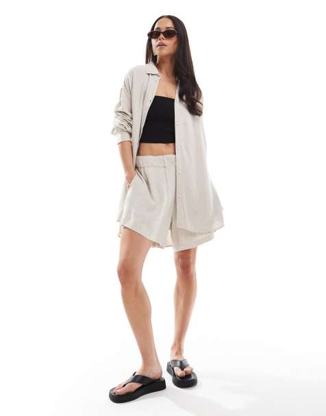 Weekday - Ava - Pantaloncini in misto lino bianco sporco in coordinato - view 1
